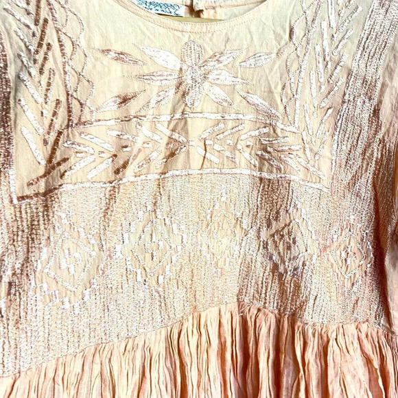 Vintage Y2k 2000s Ombré Crnkled Cotton Iddia Embroidered Midi Dress M - Picture 6 of 9